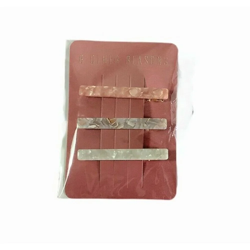 Barrettes Shell Abalone Look Rose Gray Ivory 8 OTHER REASONS Runway Clip NIP - Picture 3 of 3